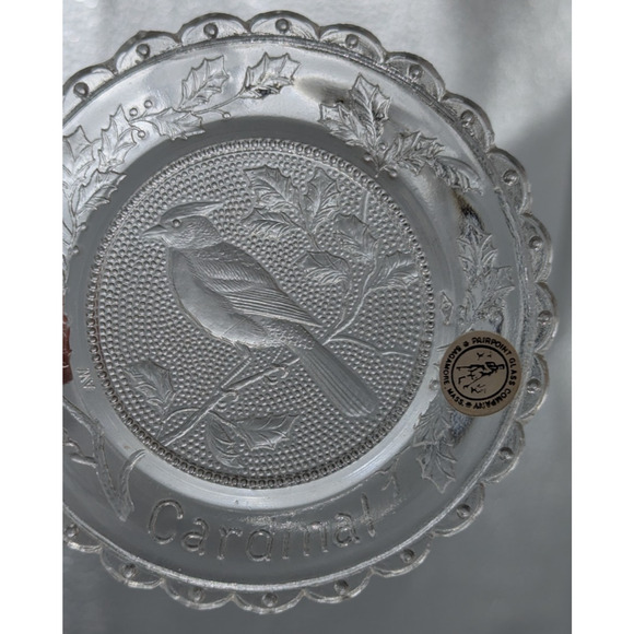 Cardinal Bird Glass Window Decor Pairpoint Cup Plate Clear Vintage 3.5" - Picture 1 of 8
